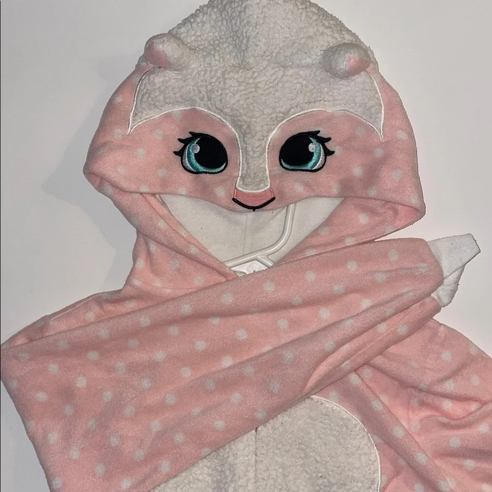 Pink Polka Dot Kids zip PJs with Heart and Sheep hood size large